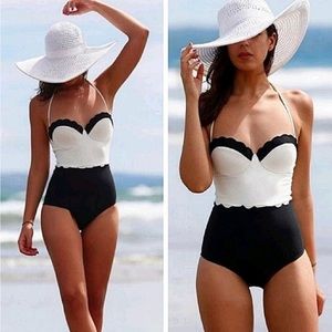 topshop black and white scalloped one piece swimsuit